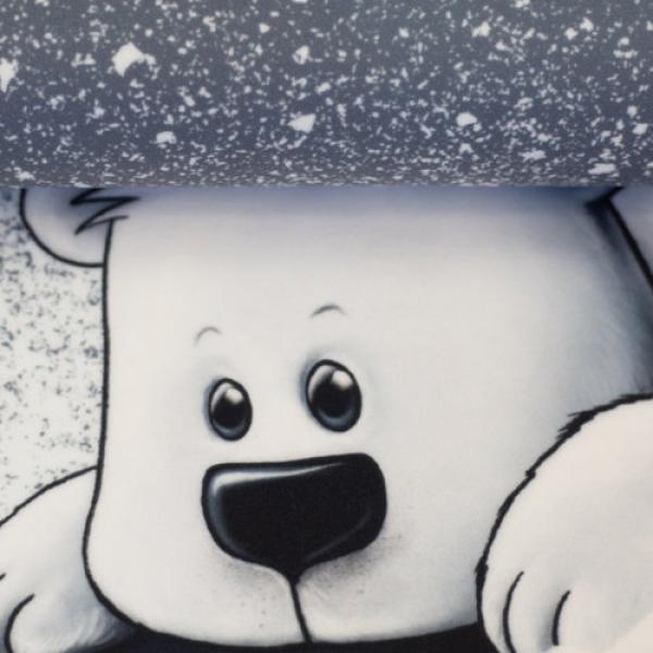 Samt Chenille Kissenpanel mit Eisbären im Schneetreiben in Grau
